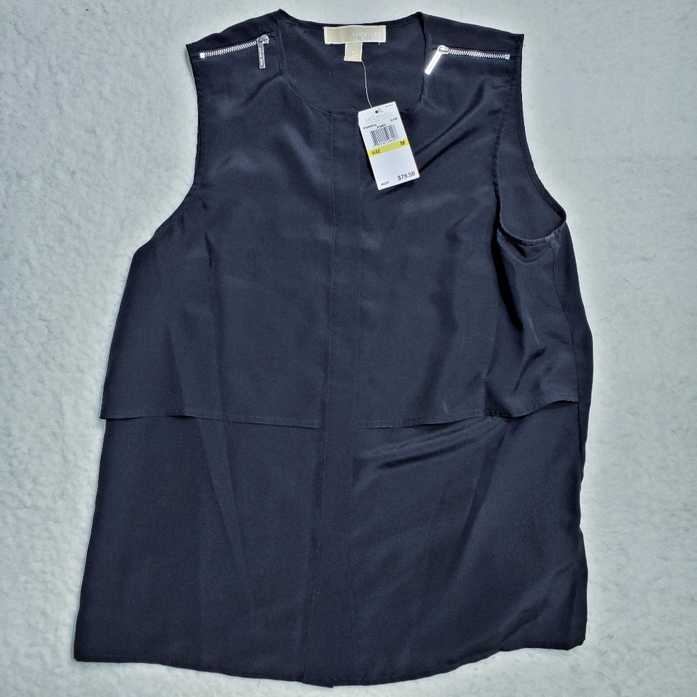 NWT Michael Kors Zipper Shoulder Blouse Black